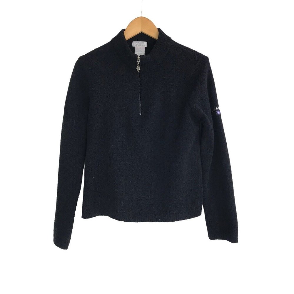 SDI Sweater Womens Size Small Medium Black 1/4 Zip Beaver Creek Colorado Vintage
